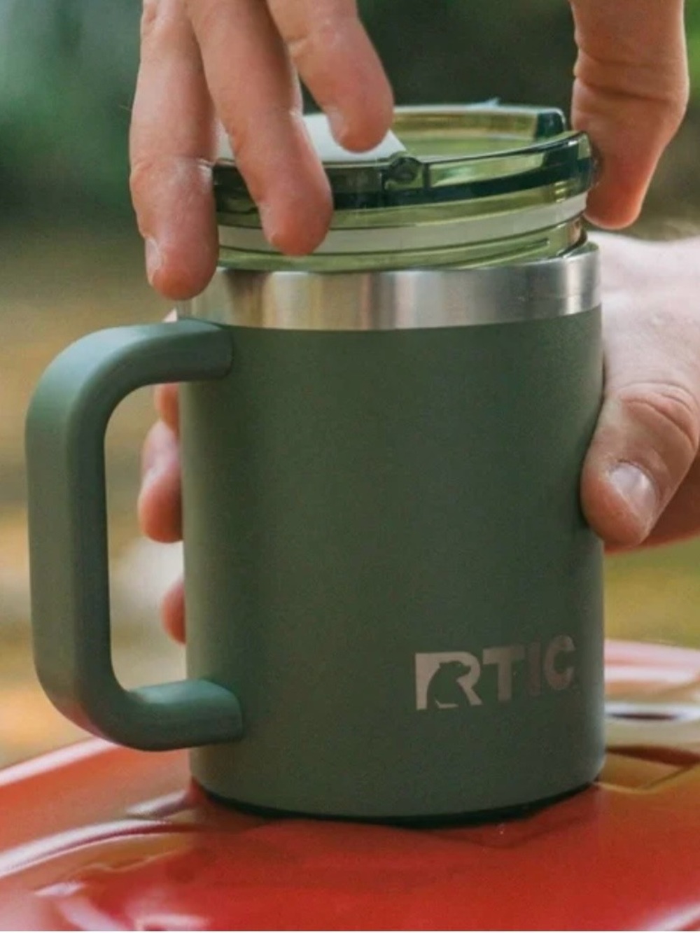Insulated Travel Mug with Handle - Olive Green